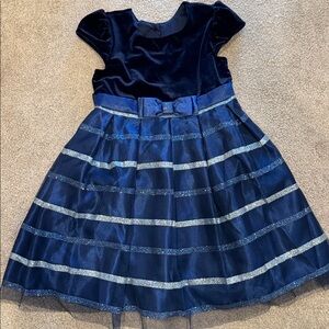 Jona Michelle Navy and Silver Kids Formal Dress